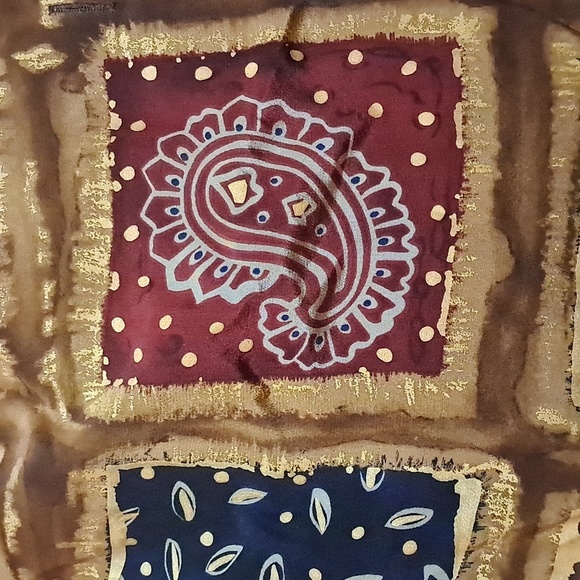 Vintage Boho 100% Silk Faux Patchwork Vest Button Down Front Back Tie Size 6 - Picture 8 of 8